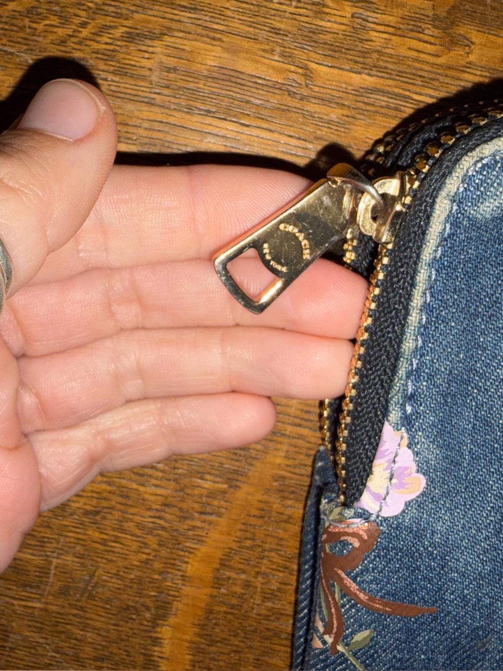 Y2K Coach denim flower double zip wristlet - Picture 3 of 7